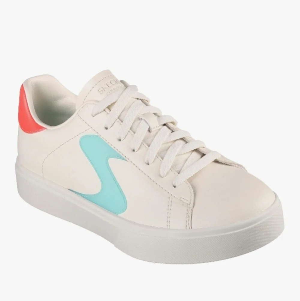 Skechers Eden LX Court Classics Off White With Coral Pink + Teal Accents Size 10